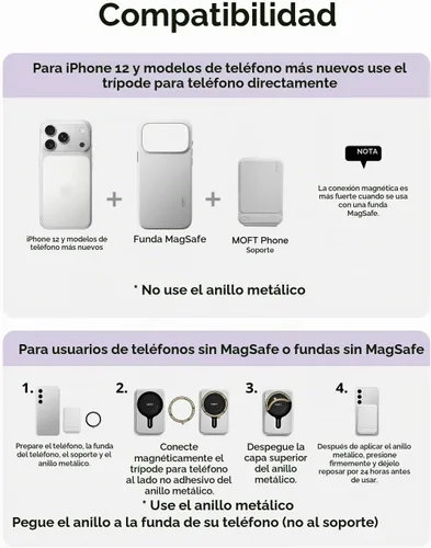 Vista 9 de MOFT Soporte de trípode para teléfono para iPhone, soporte para iPhone multiángulo, soporte para teléfono ligero y portátil, imanes fuertes, cuero