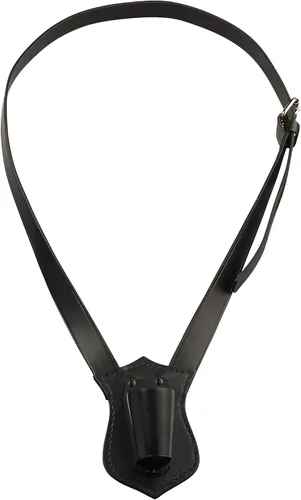Vista 9 de JAY-PEE - Portador de bandera de desfile de doble correa, arnés de cuero negro ajustable Shield Backing and Durable Plastic Cup, Comfortable Neck