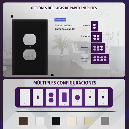 Vista 5 de ENERLITES Placa de pared dúplex para tomacorriente para receptáculos, cubierta de toma de corriente eléctrica jumbo, acabado brillante, de gran Negro