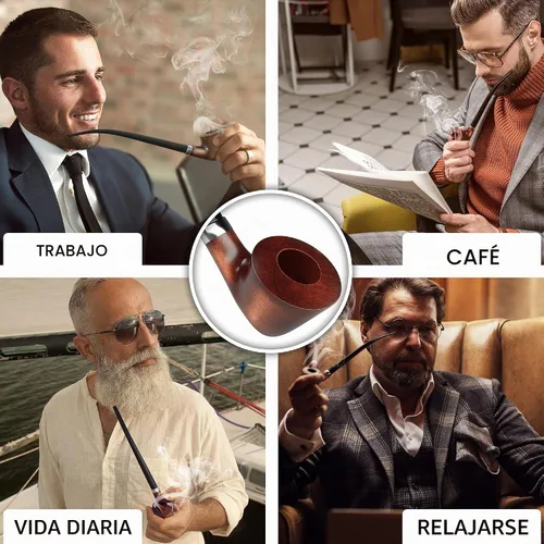 Vista 6 de Pipa de tabaco modelo KAF218 Churchwarden Style madera hecha a mano con forma de Dublín de madera de pera con tallo acrílico, caja de regalo