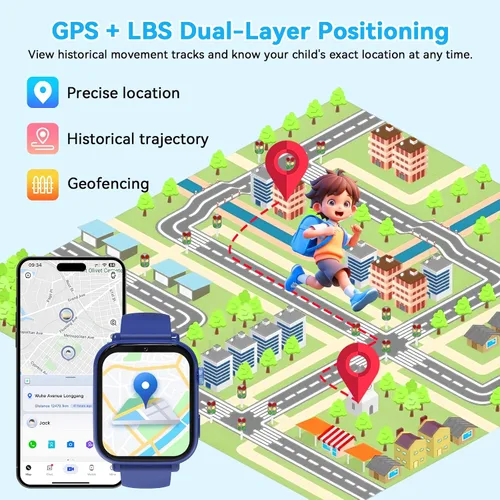 Vista 3 de Reloj inteligente 4G para niños, reloj inteligente para niños y niñas de 4 a 12 años con llamadas, SOS, controles parentales, juegos, cámara