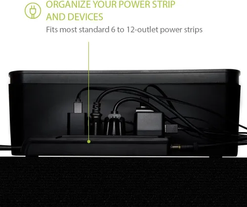 Vista 4 de UT Wire In-Box - Caja de gestión de cables extragrande para protector de sobretensiones en el escritorio, color negro
