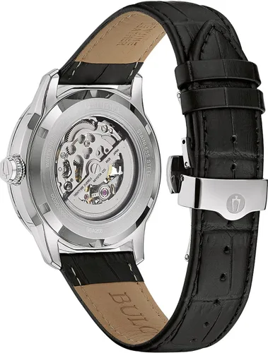 Vista 3 de Bulova Reloj analógico para hombre con correa de cuero 96A266, plateado, correa, Plateado, Correa