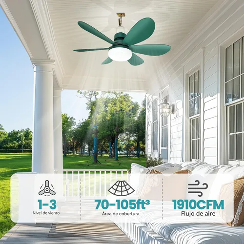 Vista 6 de Ventilador de techo solar con termostato inteligente para Verde