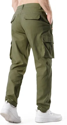Vista 2 de HHZ Pantalones cargo ajustados para hombre, pantalones elásticos flexibles para trabajo, senderismo, con bolsillos, pantalones de trabajo tipo cargo
