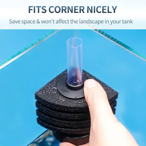 Vista 4 de Pawfly Filtro de Esponja de Esquina Nano Silencioso Betta Fry Camarones y Peces Pequeños Filtro de Espuma Biológica para Acuarios Pequeños y Tanques