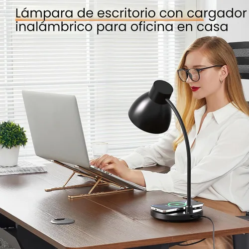 Vista 5 de Lámpara LED de escritorio para oficina en casa con cargador Negro