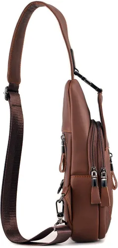 Vista 4 de YUAN FAN Bolso bandolera de cuero para hombre, bolso de transporte oculto para el pecho, bolso de viaje antirrobo