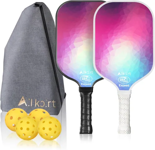 Vista 11 de AL Kort - Juego de 2 palas de pickleball de fibra de vidrio, palas ligeras, equipo de pickleball aprobado por USAPA con bolsa y 4 bolas, paquete