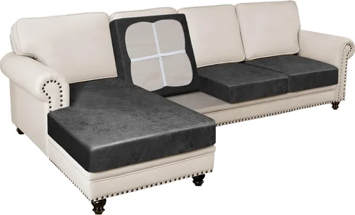 Vista 39 de Fundas para sofá modular, funda para sofá con aspecto de cuero, forma de L, 2 piezas, funda elástica suave para sofá seccional, protector de muebles
