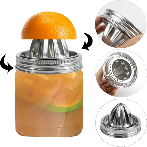Vista 4 de Tapa de exprimidor de acero inoxidable para frascos de masón, exprimidor manual para limón y naranja, exprimidor de cítricos para tarros Mason