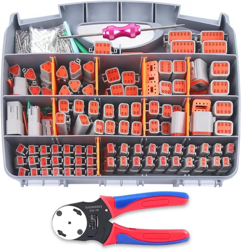 Vista 8 de Knoweasy Kit de conectores DT Deutsch de 338 piezas, conectores de 2/3/4/6/8/12 pines, herramienta de prensado Deutsch, herramienta de extracción