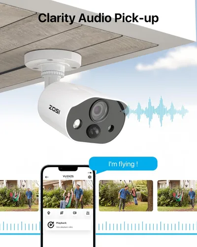 Vista 4 de ZOSI C303 - Sistema de cámara de seguridad para el hogar de 8 canales con audio, detección de personas y vehículos, visión nocturna, alarma de luz