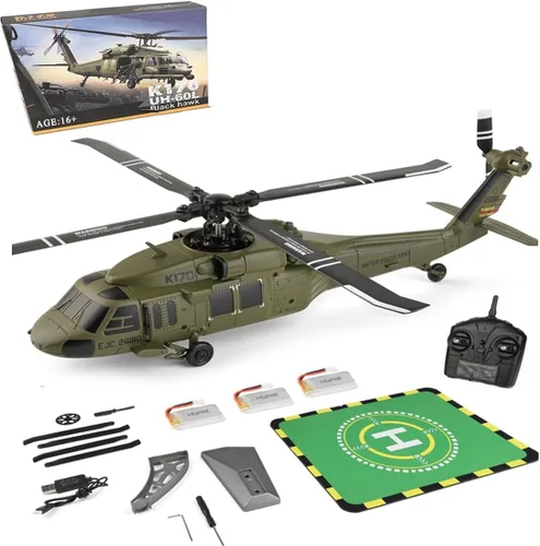 Vista 10 de Helicóptero RC K170 UH60L, helicóptero de control remoto para adultos principiantes, 2.4G 4CH RC Plane 6 ejes giroscopio altitud aeronaves militares