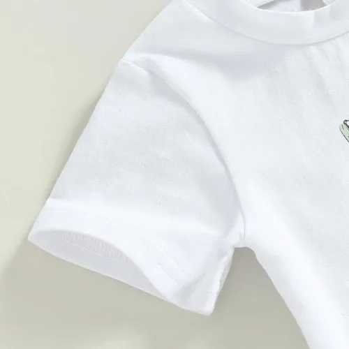 Vista 4 de Kupretty Ropa para bebé niño pequeño, traje de verano de manga corta, camiseta, pantalones deportivos, pantalones cortos casuales, conjunto de 2