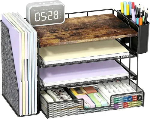 Vista 20 de OPNICE - Organizadores de escritorio y accesorios, para espacio de trabajo, suministros de oficina, organizador de archivos con 2 soportes para Negro