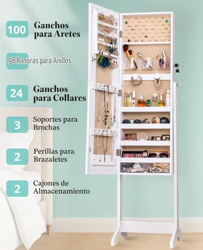 Vista 2 de LUXFURNI - Espejo de pie LED con cerradura con almacenamiento, armario de Blanco paloma