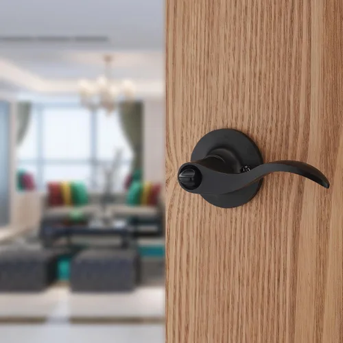 Vista 6 de picaporte con forma de onda y cerradura para puerta de entrada o armario, negro