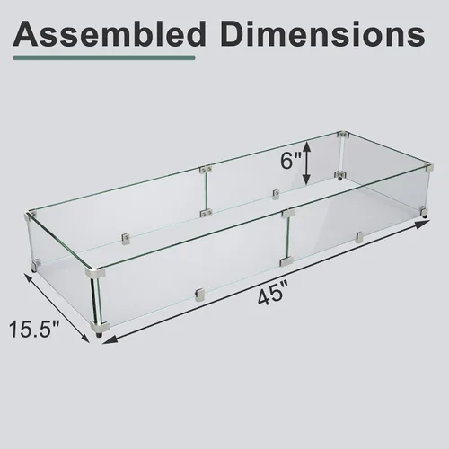 Vista 2 de GASPRO - Protector de viento de vidrio de 45 x 15.5 pulgadas para mesa de fogata rectangular, panel de vidrio templado grueso y resistente