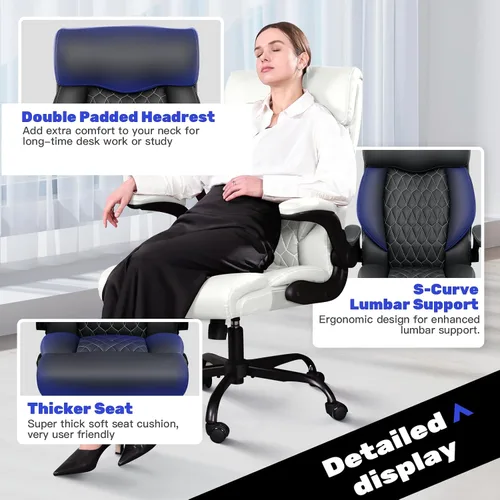 Vista 6 de Silla ejecutiva de oficina de respaldo alto - Escritorio ergonómico para computadora con función de balanceo, de cuero para gerencia
