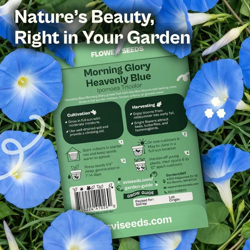 Vista 2 de SVI 250 Heavenly Blue Morning Glory Heirloom Flower Seeds, Ipomoea Tricolor