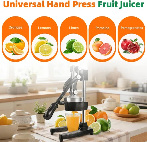 Vista 2 de Exprimidor manual de cítricos de hierro fundido, exprimidor manual comercial de limón, exprimidor manual resistente para naranjas, limas y pomelos