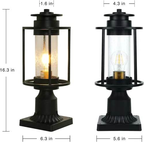 Vista 2 de MONKFISH Moderna lámpara de poste negra para exteriores, luz LED impermeable compatible con pantalla de cristal de burbujas, luz de camino de jardín