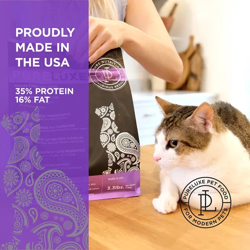 Vista 5 de PURELUXE Alimento para gatos sin granos y gluten, nutrición Elite para gatos adultos, pavo, para todas las etapas de la vida y razas, fabricado