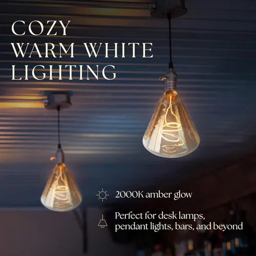 Vista 4 de Next Glow Bombilla LED decorativa Edison de filamento LED – 240 lúmenes, 4.9 W, regulable, 2000 K blanco cálido, base mediana E26 con impresionante