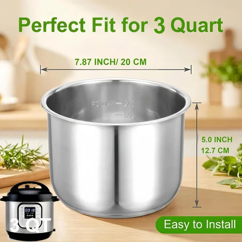 Vista 3 de Stainless Steel Inner Pot for Instant Pot 3-Qt, 304 Insert for Instant Pot
