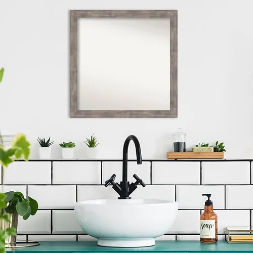 Vista 678 de Amanti Art Silver Bathroom Mirror for Over Sink, 26x35 Custom Made Marred Pewter Rectangle Vanity Mirror, Large Casual Wood Frame, Hangs Horizonally