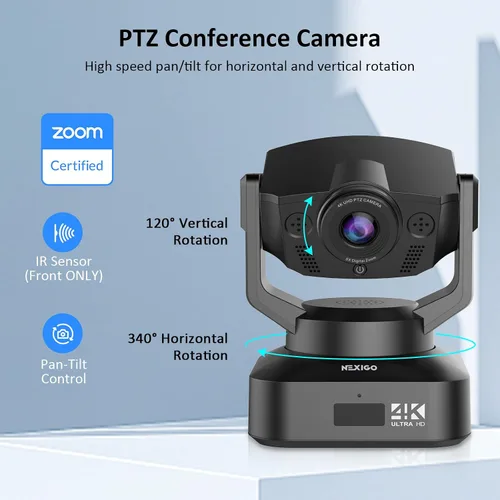 Vista 2 de NexiGo Cámara web con zoom PTZ N990 4K, sistema de cámara de videoconferencia con zoom digital 5X, sensor Sony Starvis, posición preestablecida