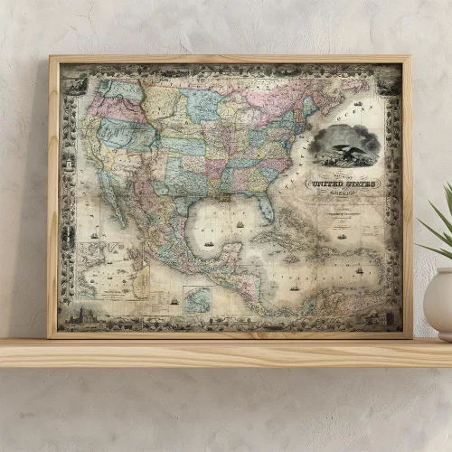 Vista 3 de 1857 Mapa de los Estados Unidos de América 11x14 Lámina enmarcada - Mapa de la era de la Guerra Civil con límites históricos - Atractivo vintage