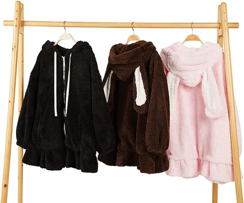 Vista 6 de BZB Sudaderas con capucha de conejo de anime Kawaii para mujer, suéter de conejo mullido y mullido para cosplay, abrigos