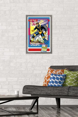 Vista 2 de Trends International Marvel Trading Cards - Póster de pared de cíclope, 14.725 x 22.375 pulgadas, versión enmarcada de madera de granero