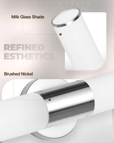 Vista 6 de Lámpara de pared de 2 luces para tocador de baño, aplique de pared de níquel cepillado con vidrio blanco ópalo, lámpara de pared interior E26, luz