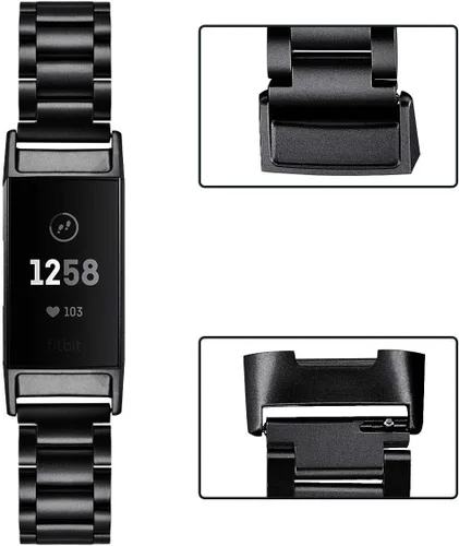 Vista 3 de Moran Correa de reloj de acero inoxidable compatible con Fitbit Charge 4/Charge 3/SE, correa de metal de repuesto para mujeres y hombres Negro