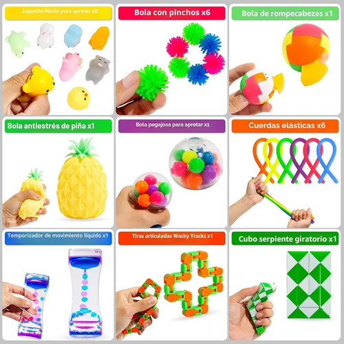 Vista 3 de 76 piezas Juego de juguetes sensoriales para aliviar el estrés, paquete antiansiedad, juguetes sensoriales para niños y adultos, paquetes