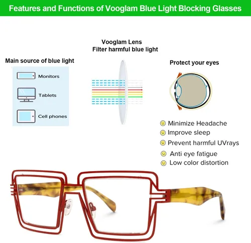 Vista 3 de VOOGLAM Elegantes gafas cuadradas con bloqueo de luz azul para mujer, anti fatiga ocular UV Aethwy