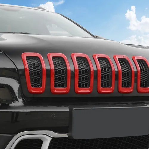 Vista 5 de Jimen Insertos de parrilla para Jeep Cherokee, 7 piezas de insertos de rejilla compatibles con Jeep Cherokee 2014-2018, Rojo