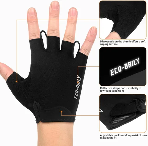 Vista 4 de Guantes de ciclismo para hombres y mujeres, guantes acolchados para bicicleta de montaña, guantes ligeros de medio dedo, antideslizantes, absorben