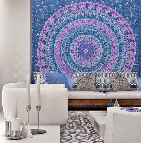 Vista 3 de Popular Handicrafts tapiz hippie mandala, bohemio, psicodélico, con diseño floral intrínseco, cubrecama hindú, mágico para pensar, 215 cm x 230 cm