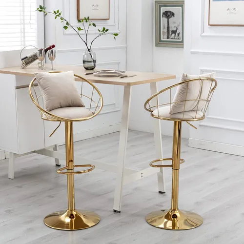 Vista 18 de Taburetes de bar giratorios de terciopelo con respaldo bajo y reposapiés, taburetes de bar ajustables con almohada, taburete de bar dorado de lujo