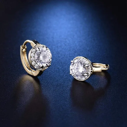 Vista 5 de GULICX Joyería de moda Oro Tono Oval Cristal Blanco Encantador Real Pendientes De Aro, Cristal, Circonia cúbica
