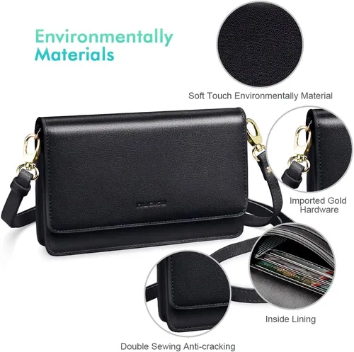 Vista 5 de nuoku - Bolso bandolera pequeño para mujer con ranuras para tarjetas RFID, 2 correas