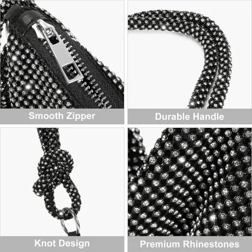 Vista 2 de Rhinestone Purses for Women Chic Sparkly Evening Handbag Bling Hobo Bag Shiny Silver Clutch Purse for Party