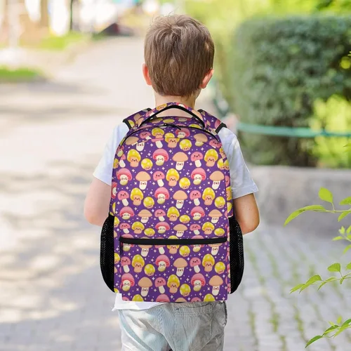 Vista 6 de Homexzdiy Mochila de hongos para niñas y niños, mochila escolar de 16 pulgadas para estudiantes y adolescentes, mochilas de gran capacidad