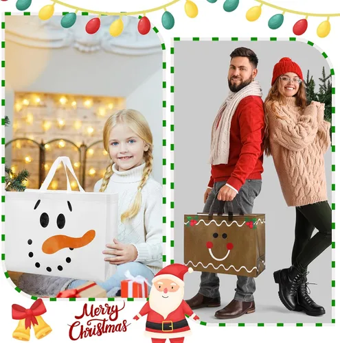 Vista 5 de Hosuly 16 piezas 17" Bolsas de regalo grandes de Navidad con asas Bolsas de compras reutilizables Bolsa de compras no tejida reutilizable
