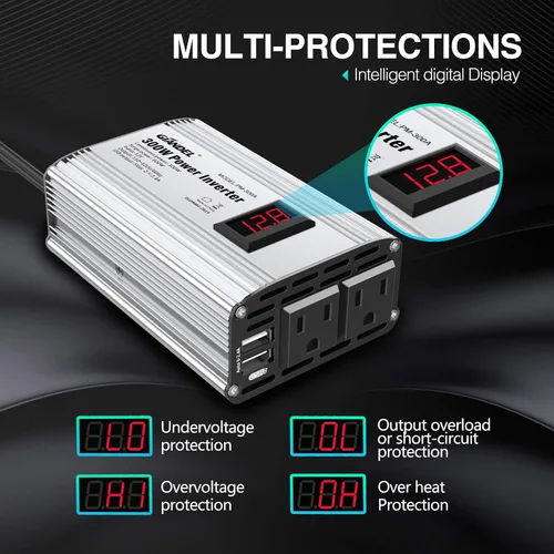 Vista 3 de Inversor de corriente de 300 W DC 12 V a 110 V AC inversor de coche con adaptador de coche USB dual 4.8A con pantalla LED