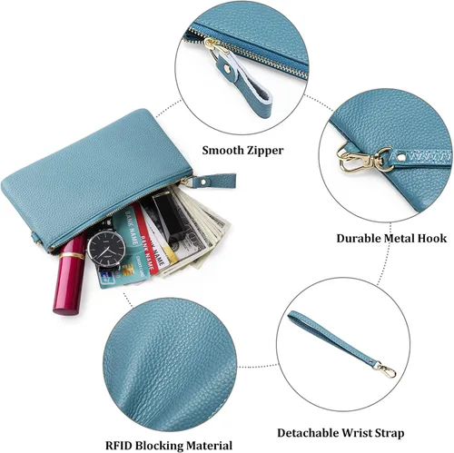 Vista 4 de Bolso de mano de piel delgada con bloqueo RFID para mujer